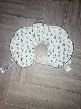 Boppy White Nursing Pillow Cover with Green Leaf Pattern and Green Trim
